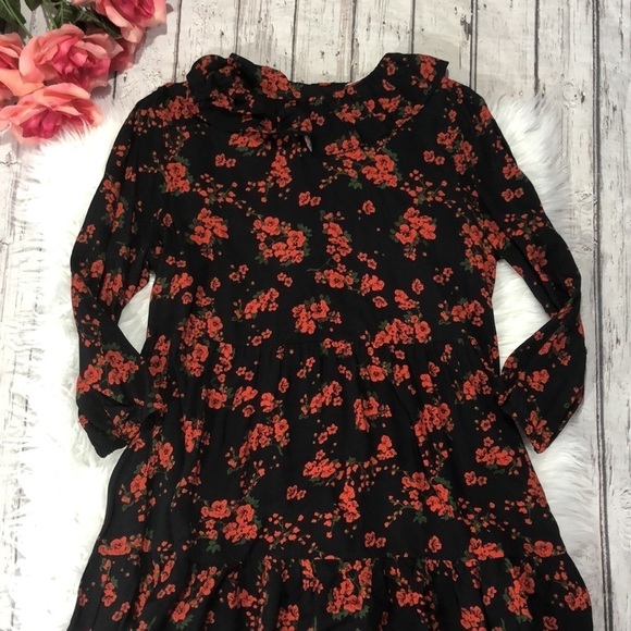 Zara Floral Red Poppy Ruffle Mini Chiffon Dress - Picture 5 of 14